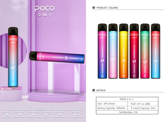 POCO 2 в 1 E-жидкости ручки 2000puff 6ml Nic устранимой Vapes соли