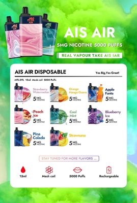 AIS Air 5000 Аккумуляторная ручка Vape Pen Солевой никотин Одноразовая ручка 75 г