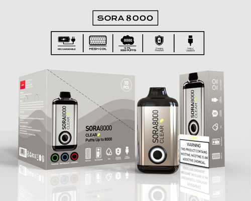 Sora 8000 Puffs одноразовая вейп-ручка Ecig с 0/20/30/50 мг никотиновой соли