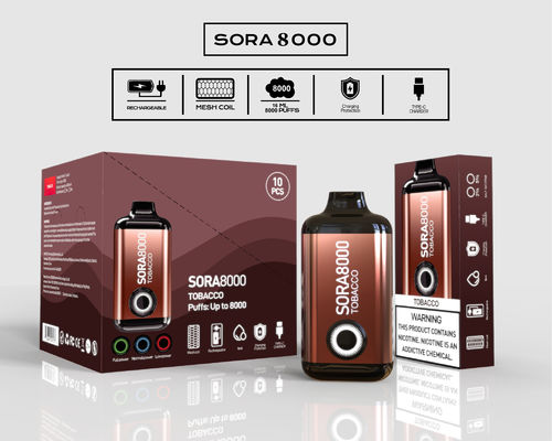 Sora 8000 Puffs одноразовая вейп-ручка Ecig с 0/20/30/50 мг никотиновой соли