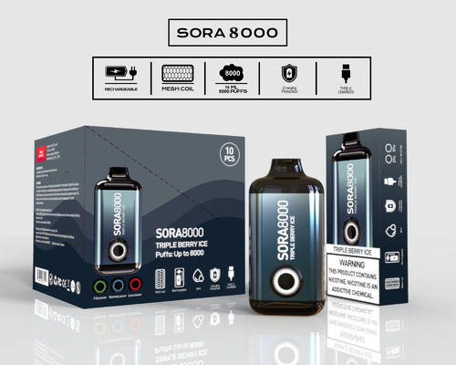 Sora 8000 Puffs одноразовая вейп-ручка Ecig с 0/20/30/50 мг никотиновой соли