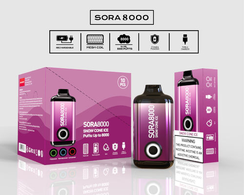 Sora 8000 Puffs Pen Style перезаряжаемый одноразовый вап 650mAh 1.1ohm сетка катушка