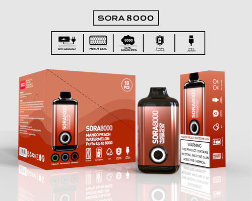 Sora 8000 Puffs одноразовая вейп-ручка с резьбой 1,1 ом 14 мл предварительно заполненного сока